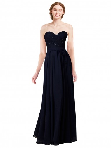 Achat Bleu marine foncé Trapèze Mousseline Longue Robes demoiselle d'honneur