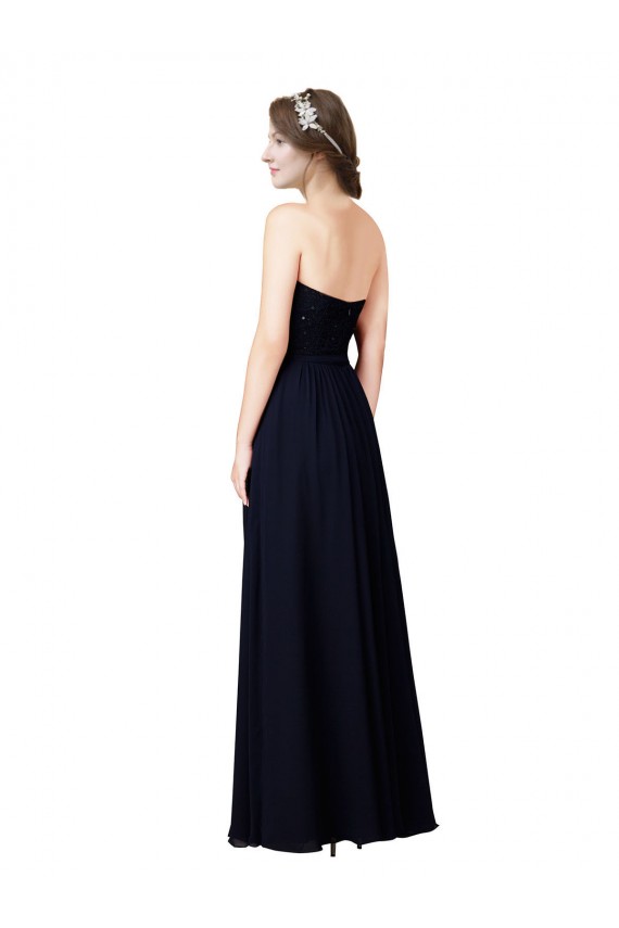 Achat Bleu marine foncé Trapèze Mousseline Longue Robes demoiselle d'honneur