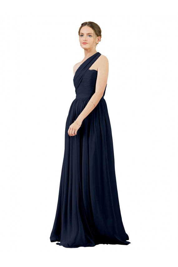 Achat Bleu marine foncé Trapèze Mousseline Longue Robes demoiselle d'honneur
