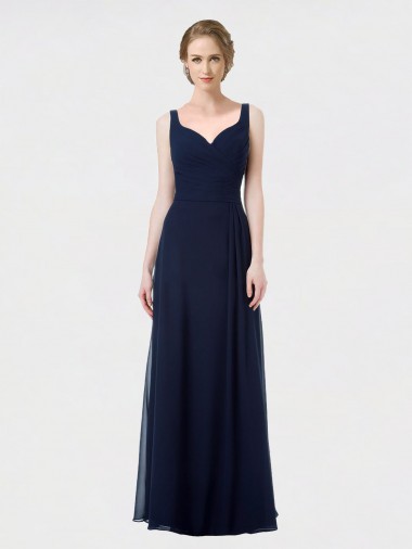 Achat Bleu marine foncé Trapèze Mousseline Longue Robes demoiselle d'honneur