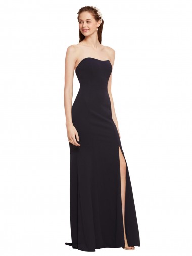 Achat Bleu marine foncé Trapèze Sans bretelle Crêpe Stretch Longue Formelles Robes demoiselle d'honneur / Robes de soirée / Robes de bal