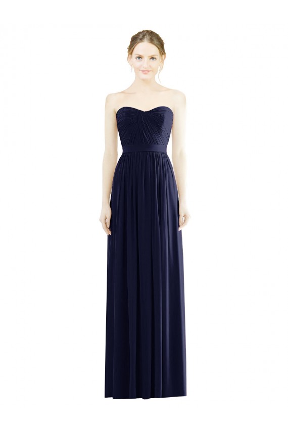Achat Bleu marine foncé Trapèze Sans bretelle Mousseline Longue Formelles Robes demoiselle d'honneur / Robes de soirée