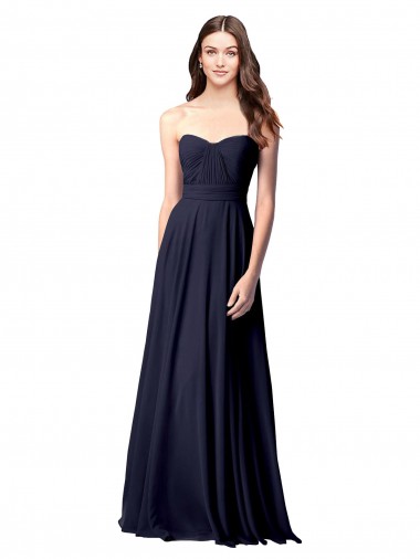 Achat Bleu marine foncé Trapèze Sans bretelle Mousseline Longue Robes demoiselle d'honneur