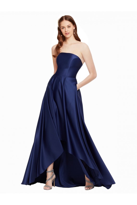 Achat Bleu marine foncé Trapèze Sans bretelle Satiné Longue Asymétrique Formelles Robes demoiselle d'honneur / Robes de soirée / Robes de bal