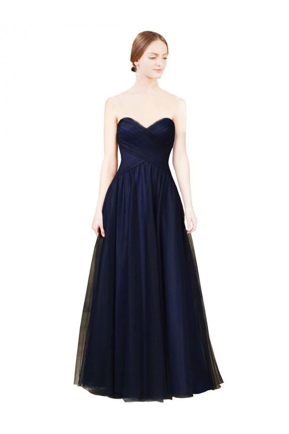 Achat Bleu marine foncé Trapèze Sans bretelle Tulle Longue Robes demoiselle d'honneur