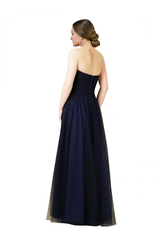 Achat Bleu marine foncé Trapèze Sans bretelle Tulle Longue Robes demoiselle d'honneur