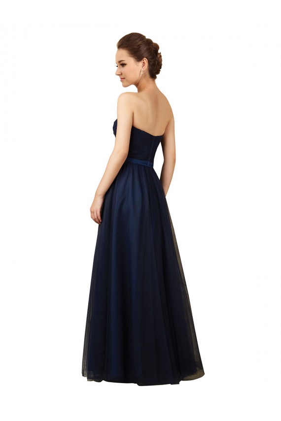 Achat Bleu marine foncé Trapèze Sans bretelle Tulle Longue Robes demoiselle d'honneur