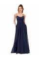 Achat Bleu marine foncé Trapèze Scoop Mousseline Dentelle Longue Robes demoiselle d'honneur