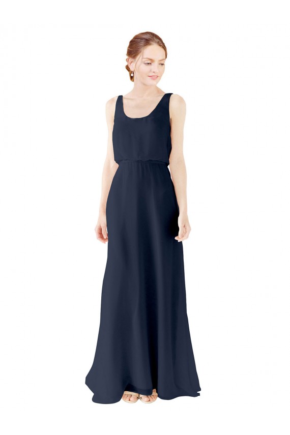 Achat Bleu marine foncé Trapèze Scoop Mousseline Longue Robes demoiselle d'honneur