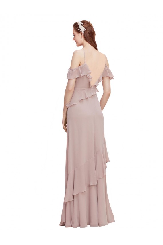 Achat Bleu marine foncé Trapèze Épaule Dénudée Bretelles spaghetti Mousseline Longue Robes demoiselle d'honneur