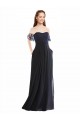 Achat Bleu marine foncé Trapèze Épaule Dénudée Col V Mousseline Dentelle Longue Robes demoiselle d'honneur