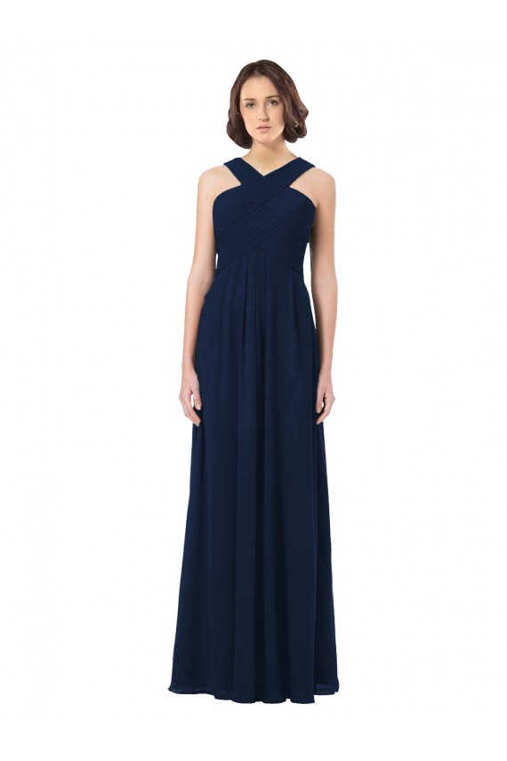 Achat Bleu marine foncé Trapèze Épaule Dénudée Mousseline Longue Robes demoiselle d'honneur
