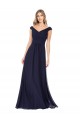 Achat Bleu marine foncé Trapèze Épaule Dénudée Mousseline Longue Robes demoiselle d'honneur