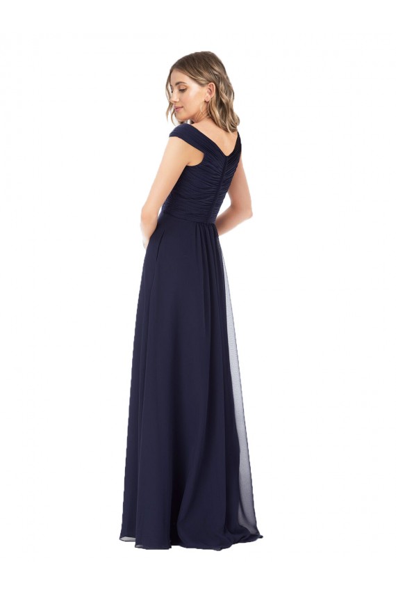 Achat Bleu marine foncé Trapèze Épaule Dénudée Mousseline Longue Robes demoiselle d'honneur