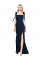 Achat Bleu marine foncé Trompette Bretelles spaghetti Crêpe Stretch Longue Robes demoiselle d'honneur / Robes de bal