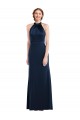 Achat Bleu marine foncé Trompette Col Haut Crêpe Stretch Longue Robes demoiselle d'honneur / Robes de bal