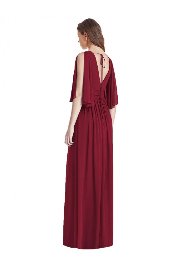 Achat Bleu marine foncé Trompette Col V Mousseline Longue Robes demoiselle d'honneur