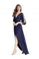 Achat Bleu marine foncé Trompette Col V Mousseline Longue Robes demoiselle d'honneur