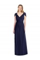 Achat Bleu marine foncé Trompette Col V Mousseline Longue Robes demoiselle d'honneur
