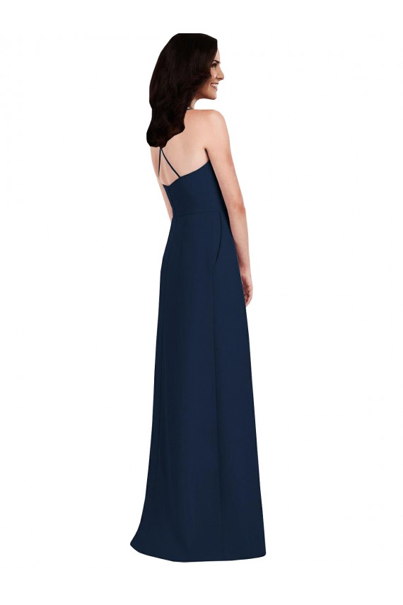 Achat Bleu marine foncé Trompette Licou Crêpe Stretch Longue Robes demoiselle d'honneur