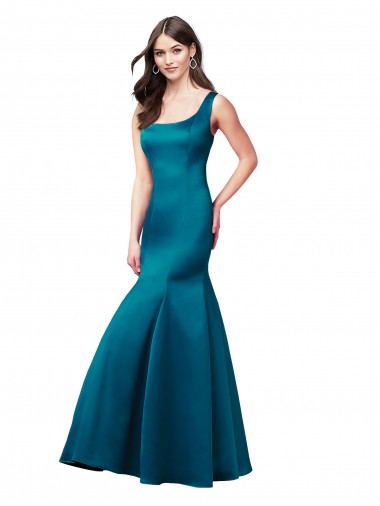 Achat Bleu paon Sirène Bateau Satiné Longue Robes demoiselle d'honneur / Robes de bal