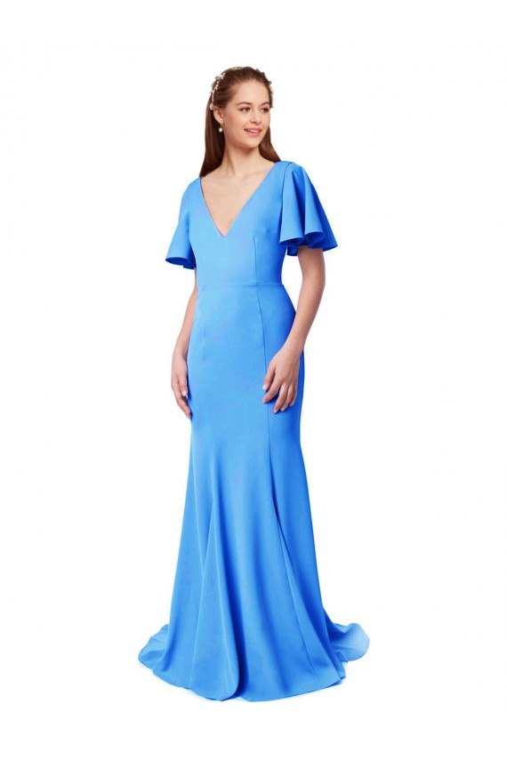 Achat Bleu paon Sirène Col V Balayage train Crêpe Stretch Longue Robes demoiselle d'honneur / Robes de bal
