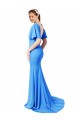 Achat Bleu paon Sirène Col V Balayage train Crêpe Stretch Longue Robes demoiselle d'honneur / Robes de bal