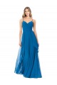 Achat Bleu paon Trapèze Bretelles spaghetti Mousseline Longue Robes demoiselle d'honneur