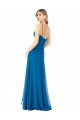 Achat Bleu paon Trapèze Bretelles spaghetti Mousseline Longue Robes demoiselle d'honneur
