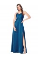Achat Bleu paon Trapèze Bretelles spaghetti Satiné Soyeux Longue Formelles Robes demoiselle d'honneur / Robes de soirée / Robes de bal