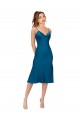 Achat Bleu paon Trapèze Col V midi Satiné Soyeux Courte Robes demoiselle d'honneur / Robes de bal / Robes de cocktail