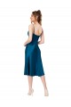 Achat Bleu paon Trapèze Col V midi Satiné Soyeux Courte Robes demoiselle d'honneur / Robes de bal / Robes de cocktail