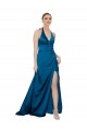 Achat Bleu paon Trapèze Licou Satiné Soyeux Longue Formelles Robes demoiselle d'honneur / Robes de soirée / Robes de bal