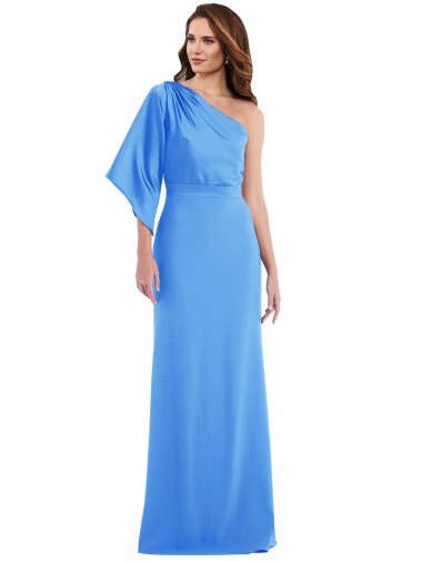 Achat Bleu paon Trompette Crêpe Stretch Longue Robes demoiselle d'honneur / Robes de bal