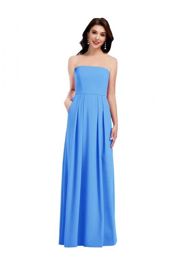 Achat Bleu paon Trompette Sans bretelle Crêpe Stretch Longue Robes demoiselle d'honneur / Robes de bal