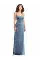 Achat Bleu poussiéreux Fourreau Col Carré Velours Stretch Longue Formelles Robes demoiselle d'honneur / Robes de soirée / Robes de bal