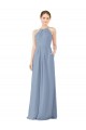 Achat Bleu poussiéreux Fourreau Licou Col Haut Mousseline Longue Robes demoiselle d'honneur