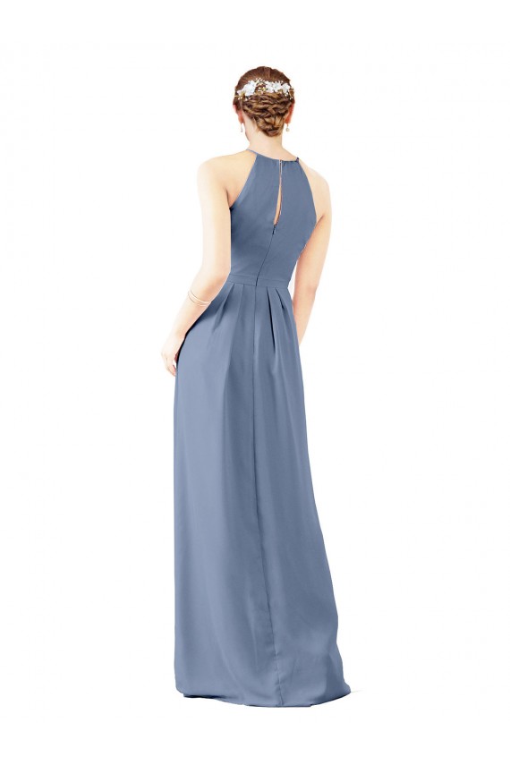 Achat Bleu poussiéreux Fourreau Licou Col Haut Mousseline Longue Robes demoiselle d'honneur