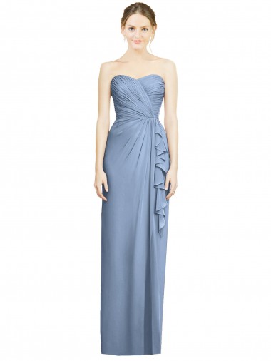 Achat Bleu poussiéreux Fourreau Sans bretelle Mousseline Longue Robes demoiselle d'honneur