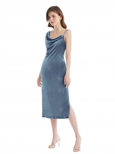 Achat Bleu poussiéreux Fourreau Velours Stretch Longue Robes demoiselle d'honneur / Robes de bal