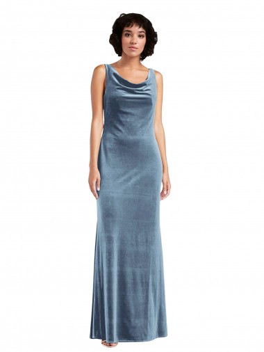 Achat Bleu poussiéreux Fourreau Velours Stretch Longue Robes demoiselle d'honneur / Robes de bal