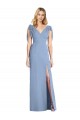 Achat Bleu poussiéreux Sirène Col V Mousseline Longue Robes demoiselle d'honneur