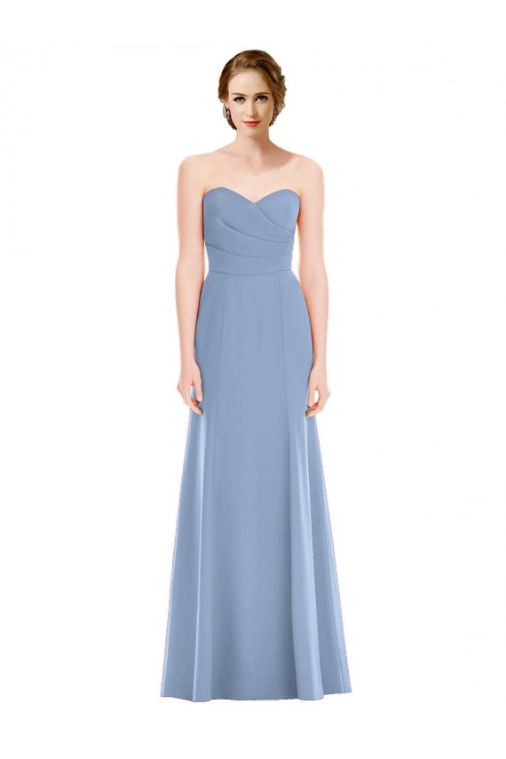 Achat Bleu poussiéreux Sirène Sans bretelle Mousseline Longue Robes demoiselle d'honneur