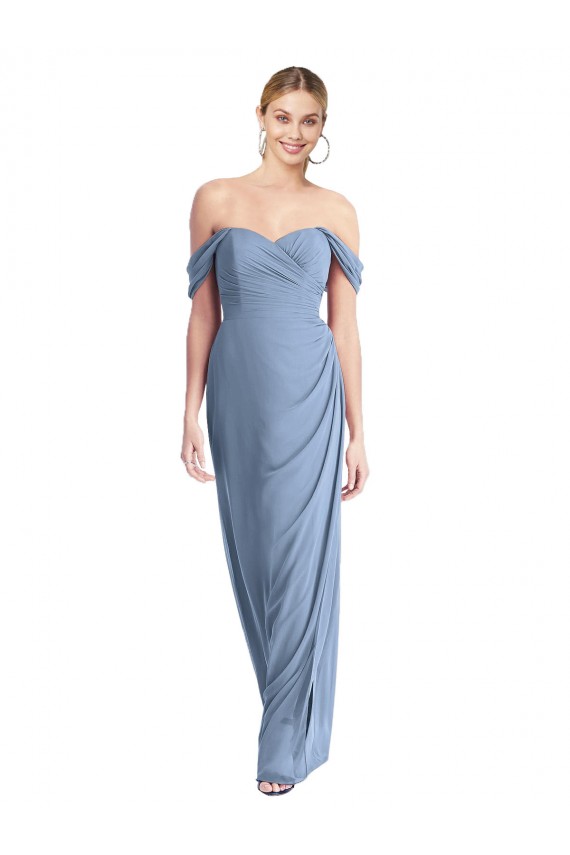 Achat Bleu poussiéreux Sirène Épaule Dénudée Mousseline Longue Robes demoiselle d'honneur