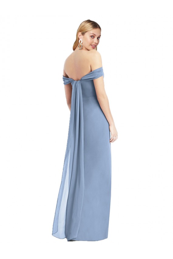 Achat Bleu poussiéreux Sirène Épaule Dénudée Mousseline Longue Robes demoiselle d'honneur
