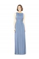 Achat Bleu poussiéreux Trapèze Bateau Mousseline Longue Robes demoiselle d'honneur