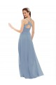 Achat Bleu poussiéreux Trapèze Bretelles spaghetti Col V Mousseline Dentelle Longue Robes demoiselle d'honneur