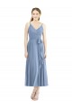 Achat Bleu poussiéreux Trapèze Bretelles spaghetti Mousseline Courte Robes demoiselle d'honneur