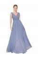 Achat Bleu poussiéreux Trapèze Col V Mousseline Longue Formelles Robes demoiselle d'honneur / Robes de soirée / Robes de bal