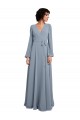 Achat Bleu poussiéreux Trapèze Col V Mousseline Longue Robes demoiselle d'honneur